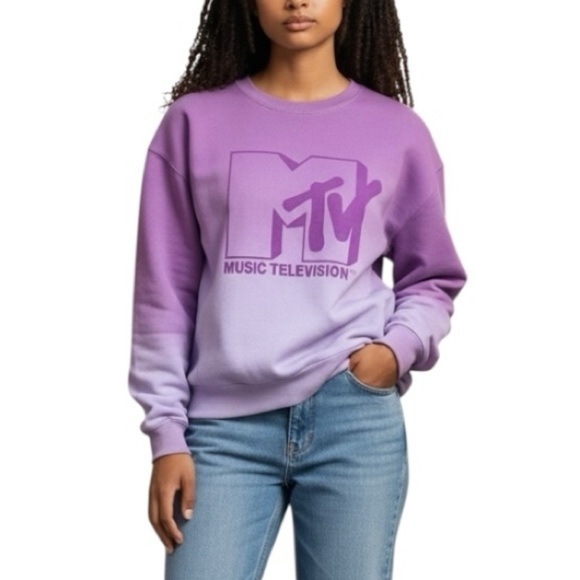 MTV Tops - MTV Juniors Large Purple Ombre Cropped Scoopneck Sweatshirt Graphic Music